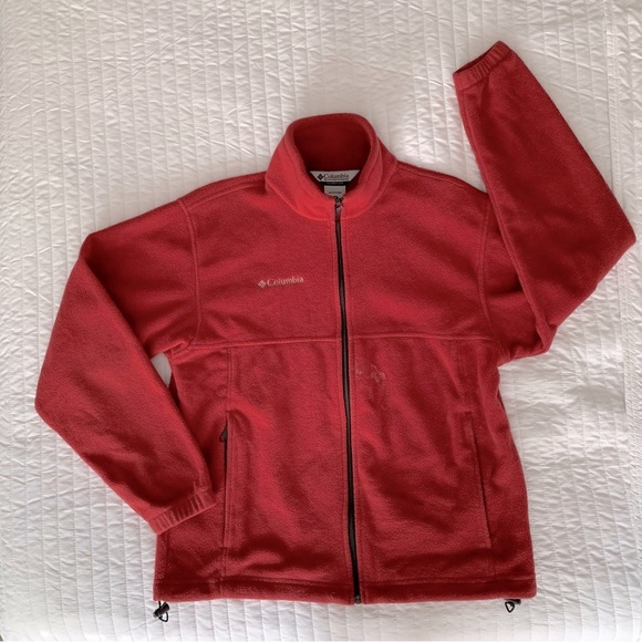 Columbia Fleece Jacket Full Zip Pockets Mockneck Collar Red Men’s Size Medium - Picture 1 of 16